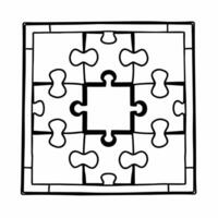 Fundraising puzzle with missing donor piece concept as Wide shot of a fundraising goal visualized as a puzzle with one prominent piece missing Camera slowly zooms in on the empty Square Square vector
