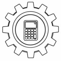 Gear wheel with embedded calculator display concept as of a large gear wheel with a calculator display embedded in its center showing financial calculations isolated on whit Square Square vector