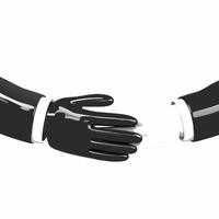 Glossy Hands Shaking with Copy Space concept as Two glossy hands shaking set against a plain white background leaving significant copy space to the left The camera captures a clos Square Set 2 Square vector