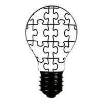 Glossy Light Bulb with Puzzle Pieces and Copy Space concept as A glossy light bulb composed of puzzle pieces stands on a plain white background leaving significant copy space to th Square Square vector