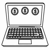 Glowing holographic laptop with floating icons concept as Dolly shot moving towards a sleek holographic laptop on a minimalist white desk Holographic icons representing graphs and Square Square vector