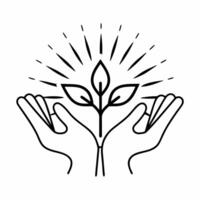 Glowing seedling in collaborative hands concept as Close up of holographic hands from diverse individuals coming together to nurture a glowing seedling Camera zooms out to show th Square Square vector
