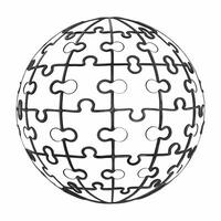 Glowing puzzle globe with community business pieces concept as Close up of abstract glowing puzzle pieces forming a globe Each piece represents different community and business el Square Square vector