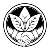 Handshake and Leaf Icon concept as A illustration of a handshake with leaves symbolizing agreement and environmental commitment in ESG negotiations Isolated on a white back Square Square vector