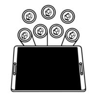 Holographic cryptocurrency wallet with floating coins concept as Pan shot of a holographic cryptocurrency wallet device on a white surface Holographic coins of various cryptocurre Square Square vector
