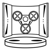 Holographic drone with floating map markers concept as Tilt shot starting from a low angle showing a holographic drone on a white platform As the camera tilts up holographic map m Square Square vector