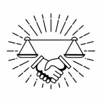 Holographic handshake and scales floating over a white background concept as A illustration of a glowing holographic handshake intertwined with scales symbolizing financial Square Square vector