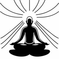 Holographic meditation figure in lotus pose concept as Wide shot of a holographic figure in lotus pose emanating waves of calm Camera slowly zooms out to reveal the figures impact Square Square vector