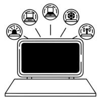 Holographic smart home hub with floating IoT icons concept as Tracking shot circling a holographic smart home hub on a white surface Holographic icons representing various IoT dev Square Square vector