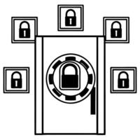 Holographic smart lock with floating security icons concept as Tracking shot circling a holographic smart lock on a white door Holographic security icons and access logs float aro Square Square vector