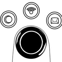 Holographic smart ring with floating notification icons concept as Close up tracking shot of a holographic smart ring on a white finger Holographic notification icons orbit around Square Square vector