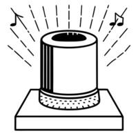 Holographic smart speaker with floating music notes concept as Tilt shot starting from a low angle showing a holographic smart speaker on a white platform As the camera tilts up h Square Square vector