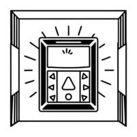 Holographic smart thermostat with floating temperature graph concept as Dolly shot moving towards a holographic smart thermostat on a white wall A holographic temperature graph an Square Square vector
