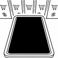 Holographic smartphone floating above white desk concept as Tracking shot of a glossy holographic smartphone hovering over a clean white desk Camera slowly pans around the device Square Square vector