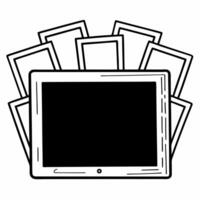 Holographic tablet with floating credit cards concept as Tilt shot starting from a low angle revealing a holographic tablet on a white surface As the camera tilts up holographic c Square Square vector