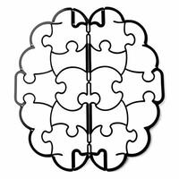 Holographic white puzzle pieces forming a complete brain concept as Wide shot of holographic white puzzle pieces assembling to form a brain Camera follows the pieces as they come Square Square vector