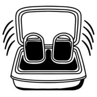 Holographic wireless earbuds with floating soundwaves concept as Tilt shot starting from a low angle showing holographic wireless earbuds on a white charging case As the camera ti Square Square vector