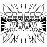 Impromptu street art creation concept as Wide angle shot of a plain urban wall Track an artist spontaneously beginning to create street art Pan across onlookers faces as a crowd Square Set 2 Square vector