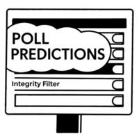 Integrity filtered prediction word cloud concept as Wide shot of a word cloud representing poll predictions with an integrity filter visibly refining the displayed terms Camera sl Square Square vector
