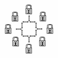 Integrity lock and key maze concept as Minimal design of locks and keys forming a maze like pattern representing election security Camera navigates through the maze revealing diff Square Square vector