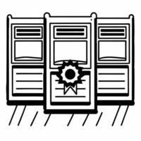 Integrity sealed holographic voting booth concept as Close up of a holographic voting booth encased in a glowing integrity seal Camera slowly zooms out to reveal multiple booths Square Square vector