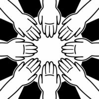 Intergenerational mindfulness practice concept as Close up of hands of different ages joining in a mindfulness exercise zooming out to show an intergenerational group Camera moves Square Square vector