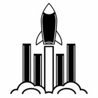 Isolated rocket launching from a bar chart concept as A image of a rocket taking off from the highest bar of a bar chart symbolizing rapid growth and success in business Th Square Square vector