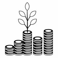 Isolated stack of coins turning into a tree concept as A illustration of a stack of coins gradually transforming into a growing tree symbolizing financial growth and investm Square Square vector
