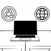 Laptop with Holographic Recycling Symbol and Globe concept as A laptop is open on a glossy white desk with two holographic icons hovering above a recycling symbol and a globe symbo Square Square vector