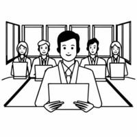 Leader candidly reviewing financial reports with a team in the office concept as A candid shot capturing a business leader reviewing financial reports with a team in an office sett Square Square vector