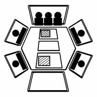 Levitating conference table with holographic displays concept as Tracking shot of a floating conference table with holographic displays showing ESG data and metrics Camera moves a Square Square vector