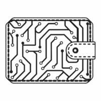 Macro image of a digital wallet icon with circuit patterns concept as Close up of a digital wallet icon or symbol embossed with intricate circuit patterns representing the integrat Square Square vector
