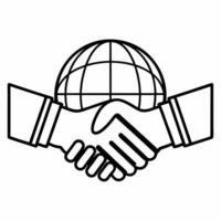 Macro of Handshake Over Globe concept as A close up image of two hands shaking over a small globe The camera focuses on the handshake and globe symbolizing global compromise and c Square Square vector
