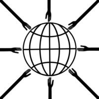 Macro of Hands Uniting over Digital Globe concept as A close up image of multiple hands reaching over a digital globe hologram The camera captures the hands and globe in detail sy Square Square vector