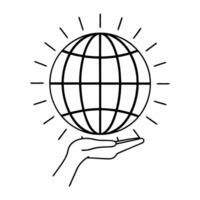 Macro of Holographic Globe in Businessmans Hand concept as A close up image of a businessmans hand holding a glowing holographic globe The camera angle captures both the hand and Square Square vector