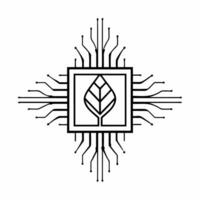 Macro of Holographic Leaf Growing from Circuitry concept as A close up image showing a holographic leaf sprouting from electronic circuitry The camera focuses sharply on the inter Square Square vector
