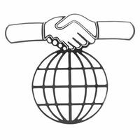 Macro of Holographic Hands Shaking over Globe concept as A close up image of two holographic hands shaking above a globe The camera focuses on the handshake and the globe symboliz Square Square vector