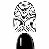Macro shot of a fingerprint scanner with financial icons appearing concept as Close up image of a fingertip on a futuristic fingerprint scanner with holographic financial icons app Square Square vector