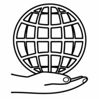 Macro shot of a digital holographic globe floating above a hand symbolizing global business leadership concept as A close up image showing a holographic globe floating just above a Square Square vector