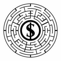 Maze with dollar sign center and multiple paths concept as of a circular maze with a large dollar sign at its center and multiple paths leading to it isolated on white Some Square Square vector