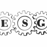 Plain backdrop with interlinked gears forming ESG letters concept as Static shot of plain white backdrop featuring interlinked gears forming the letters E S and G Camera slowly zo Square Square vector