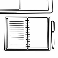 Plain Notebook with Pen concept as A plain notebook with a pen rests on a glossy white desk with ample copy space to the left The camera captures an overhead shot focusing on the Square Square vector