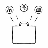 Plain white background with glowing briefcase icon and business process symbols concept as A plain white background with a glowing holographic briefcase and business process icons Square Square vector
