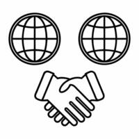 Plain white background with handshake and globe icons offering copy space concept as A minimalist image featuring a plain white background with glossy handshake and globe icons sym Square Square vector
