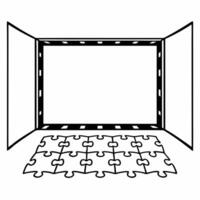 Plain white space with floating ESG jigsaw concept as Dolly shot moving through a plain white space with floating ESG jigsaw pieces Camera follows the pieces as they assemble reve Square Square vector