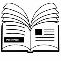 Policy book frame with flying page highlights concept as Medium shot of a frame shaped like an open book with key policy pages flying out and highlighting important points Camera Square Square vector