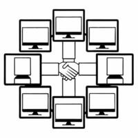 Politician handshaking through screens concept as Medium shot of a politician reaching out to shake hands through multiple floating digital screens Camera pans across the screens Square Square vector