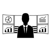 Politician silhouette in data stream concept as Medium shot of a politicians silhouette standing amidst flowing streams of data and statistics Camera slowly rotates around the fig Square Square vector