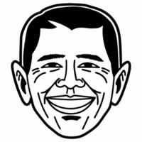 Politicians genuine laugh at fundraiser concept as Close up of a politicians face mid laugh at a fundraising event Camera slowly zooms out to reveal supporters around them also sm Square Square vector