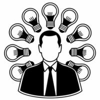 Politician silhouette with policy idea bulbs concept as Medium shot of a politicians silhouette surrounded by glowing light bulbs representing different policy ideas Camera slowly Square Square vector